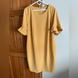 Calvin Klein Mustard Yellow Flutter Sleeved Dress